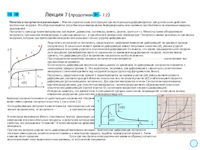 Лекция 7 (продолжение – 7.2) Понятия о ползучести и релаксации