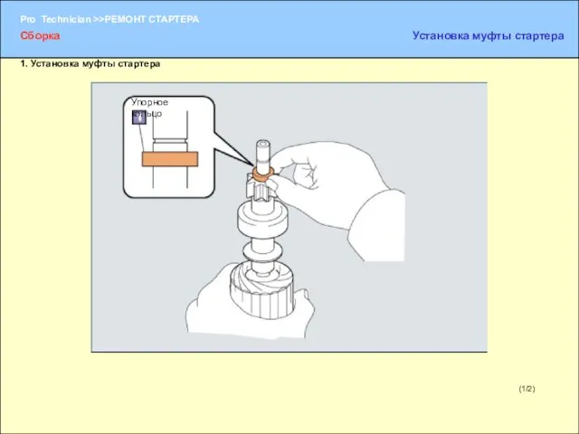(1/2) Упорное кольцо Сборка Установка муфты стартера 1. Установка муфты стартера