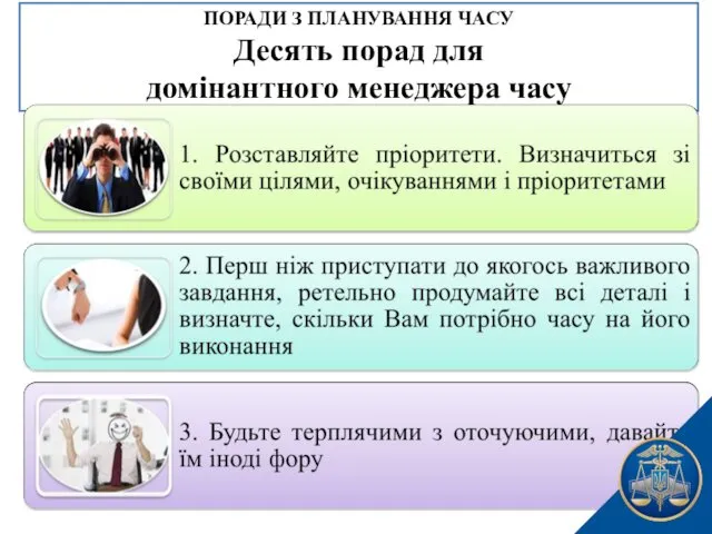 ПОРАДИ З ПЛАНУВАННЯ ЧАСУ Десять порад для домінантного менеджера часу