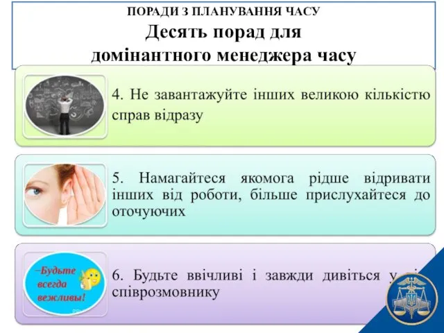 ПОРАДИ З ПЛАНУВАННЯ ЧАСУ Десять порад для домінантного менеджера часу