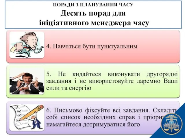 ПОРАДИ З ПЛАНУВАННЯ ЧАСУ Десять порад для ініціативного менеджера часу