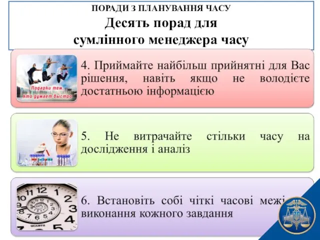 ПОРАДИ З ПЛАНУВАННЯ ЧАСУ Десять порад для сумлінного менеджера часу