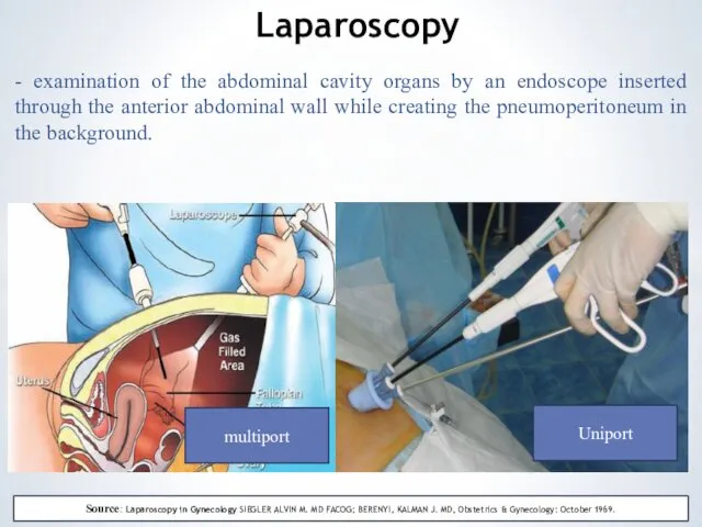 - examination of the abdominal cavity organs by an endoscope