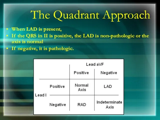 The Quadrant Approach When LAD is present, If the QRS in II is