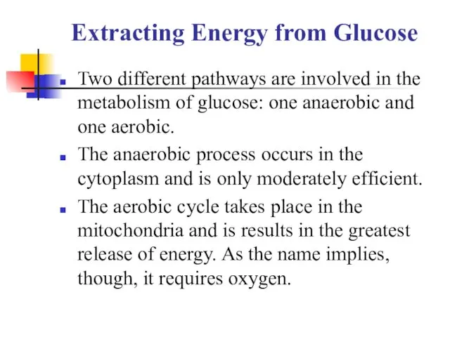 Extracting Energy from Glucose Two different pathways are involved in