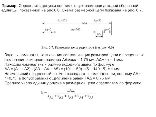 Пример. Определить допуски составляющих размеров деталей сборочной единицы, показанной на