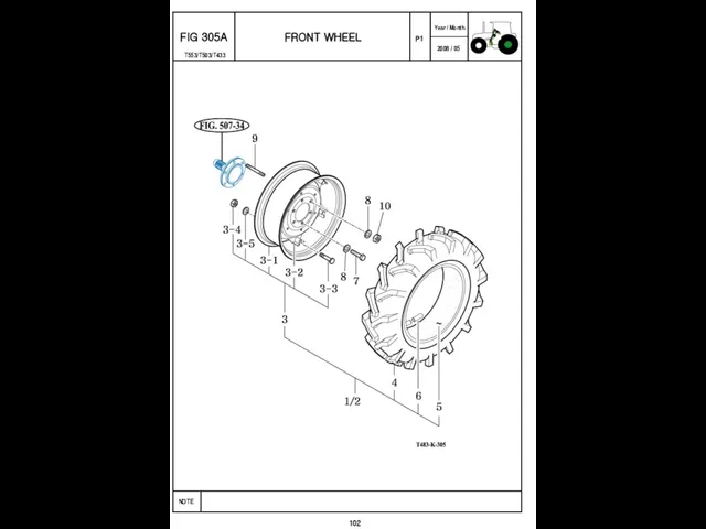 P1 FIG 305A 102 FRONT WHEEL