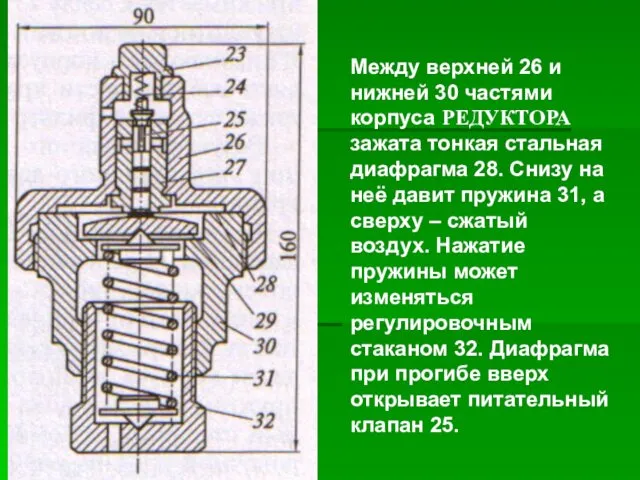 Между верхней 26 и нижней 30 частями корпуса РЕДУКТОРА зажата