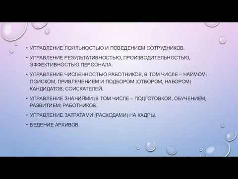 УПРАВЛЕНИЕ ЛОЯЛЬНОСТЬЮ И ПОВЕДЕНИЕМ СОТРУДНИКОВ. УПРАВЛЕНИЕ РЕЗУЛЬТАТИВНОСТЬЮ, ПРОИЗВОДИТЕЛЬНОСТЬЮ, ЭФФЕКТИВНОСТЬЮ ПЕРСОНАЛА.