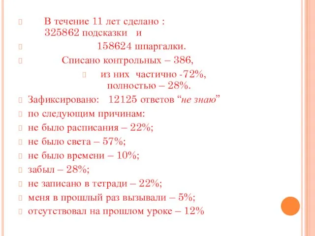 В течение 11 лет сделано : 325862 подсказки и 158624