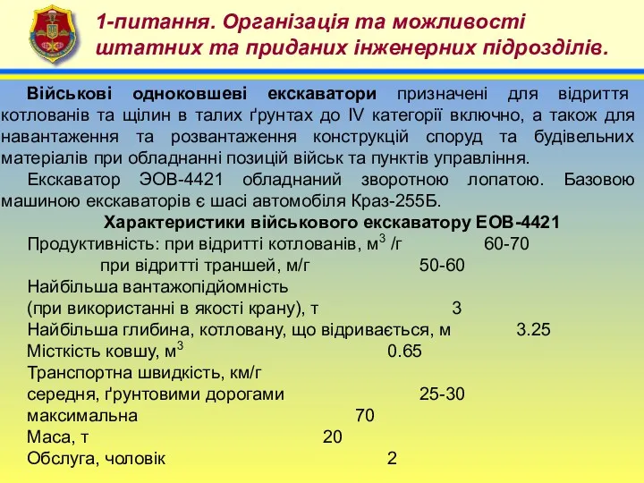 4 1-питання. Організація та можливості штатних та приданих інженерних підрозділів.