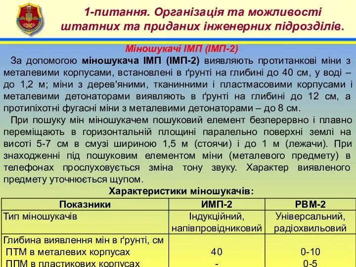 4 1-питання. Організація та можливості штатних та приданих інженерних підрозділів.