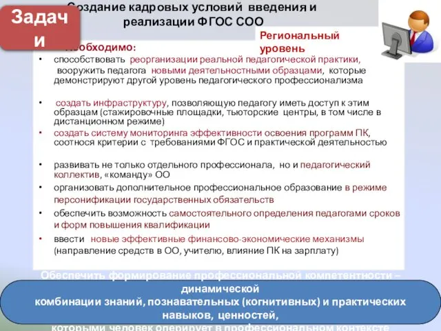 Создание кадровых условий введения и реализации ФГОС СОО Необходимо: способствовать