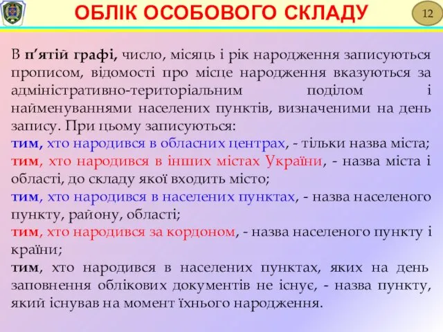 В п’ятій графі, число, місяць і рік народження записуються прописом,