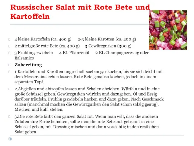 Russischer Salat mit Rote Bete und Kartoffeln 4 kleine Kartoffeln