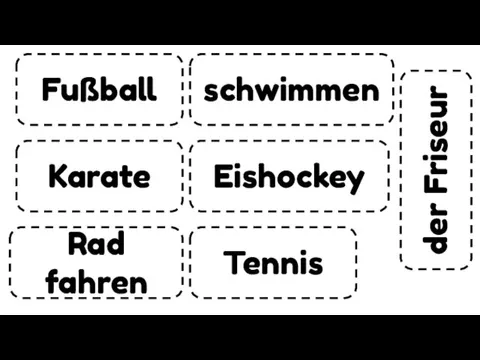 Fußball Karate schwimmen Eishockey Rad fahren Tennis der Friseur