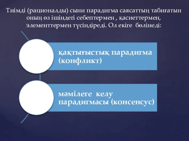 Тиімді (рационалды) сыни парадигма саясаттың табиғатын оның өз ішіндегі себептермен