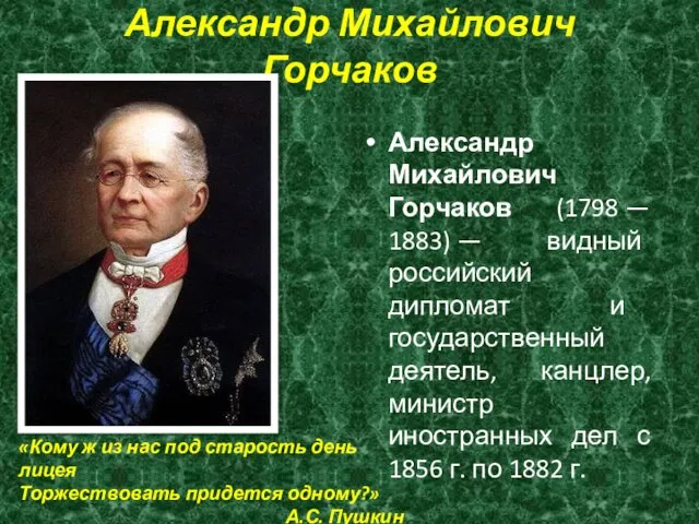 Александр Михайлович Горчаков Александр Михайлович Горчаков (1798 — 1883) —