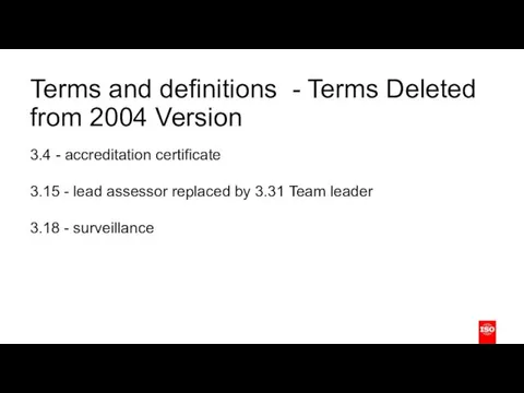 Terms and definitions - Terms Deleted from 2004 Version 3.4 - accreditation certificate