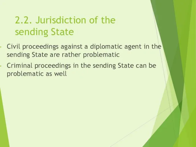 2.2. Jurisdiction of the sending State Civil proceedings against a diplomatic agent in