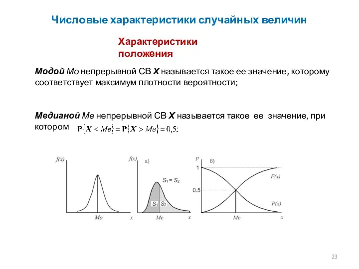 Числовые характеристики случайных величин Модой Мо непрерывной СВ Х называется