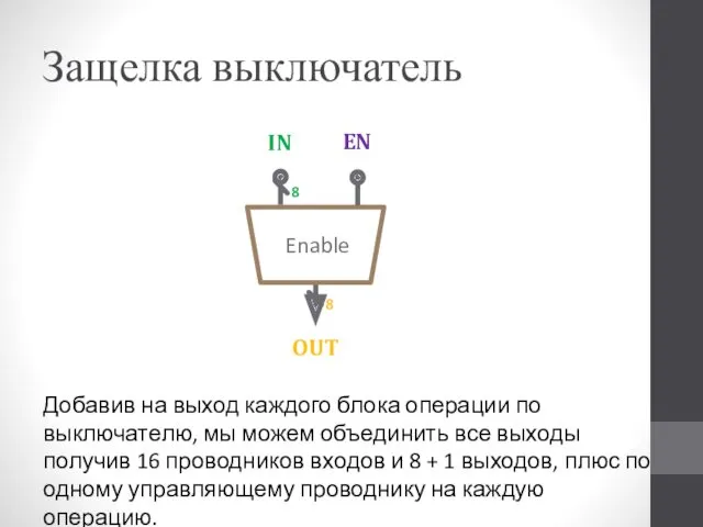 Защелка выключатель Добавив на выход каждого блока операции по выключателю,