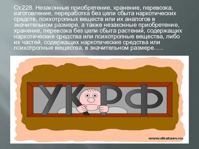 Ст.228. Незаконные приобретение, хранение, перевозка, изготовление, переработка без цели сбыта