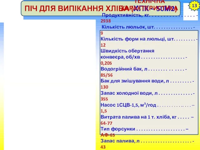 13 ПІЧ ДЛЯ ВИПІКАННЯ ХЛІБА (ХПК – 50М2) ТЕХНІЧНА ХАРАКТЕРИСТИКА