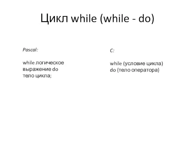 Цикл while (while - do) Pascal: while логическое выражение do