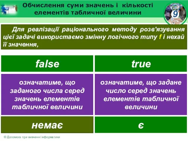 Обчислення суми значень і кількості елементів табличної величини Для реалізації