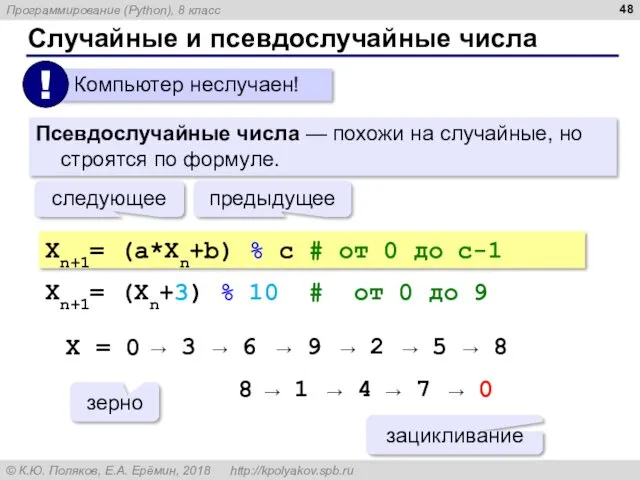 Случайные и псевдослучайные числа Псевдослучайные числа — похожи на случайные,