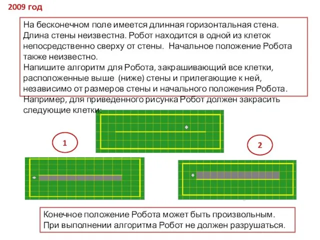 На бесконечном поле имеется длинная горизонтальная стена. Длина стены неизвестна.