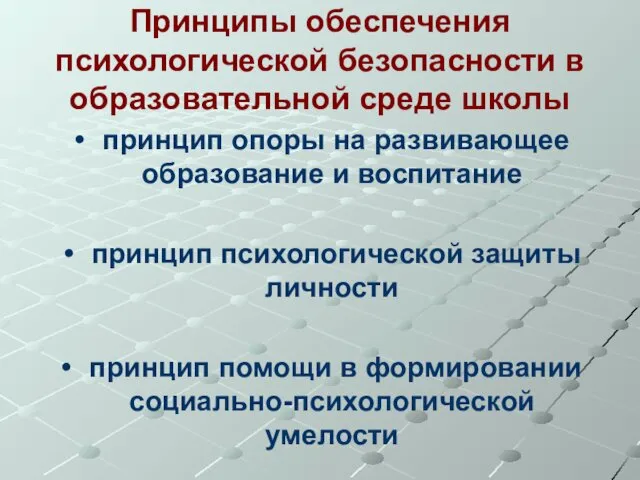 Принципы обеспечения психологической безопасности в образовательной среде школы принцип опоры