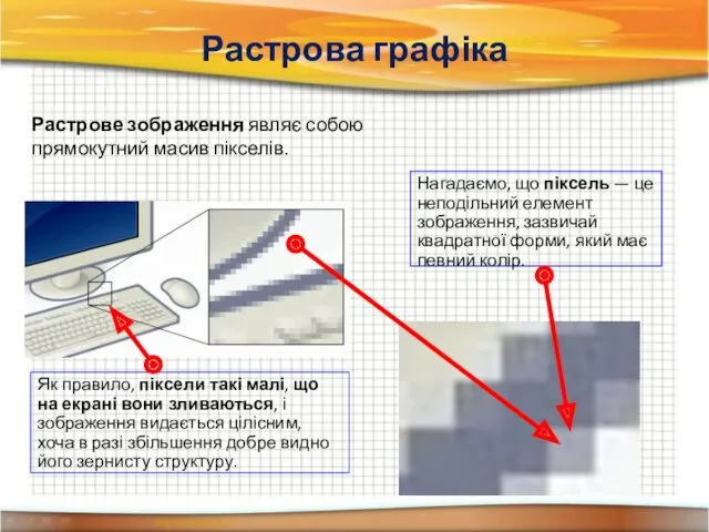 Растрова графіка Як правило, піксели такі малі, що на екрані