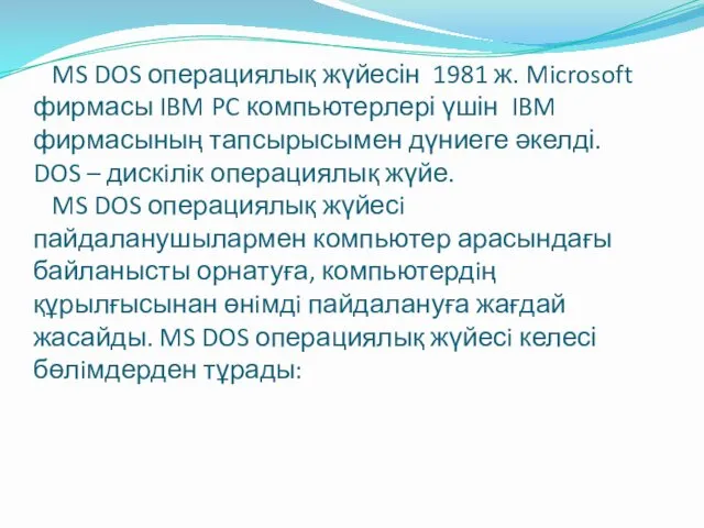 MS DOS операциялық жүйесін 1981 ж. Microsoft фирмасы IBM PC