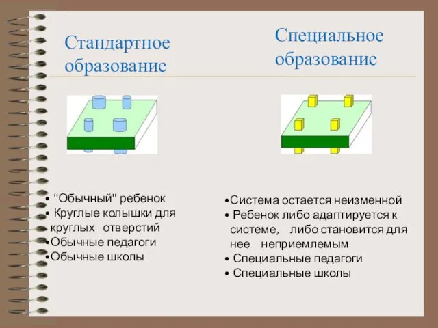 Стандартное образование Специальное образование "Обычный" ребенок Круглые колышки для круглых