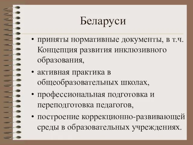 Беларуси приняты нормативные документы, в т.ч. Концепция развития инклюзивного образования,