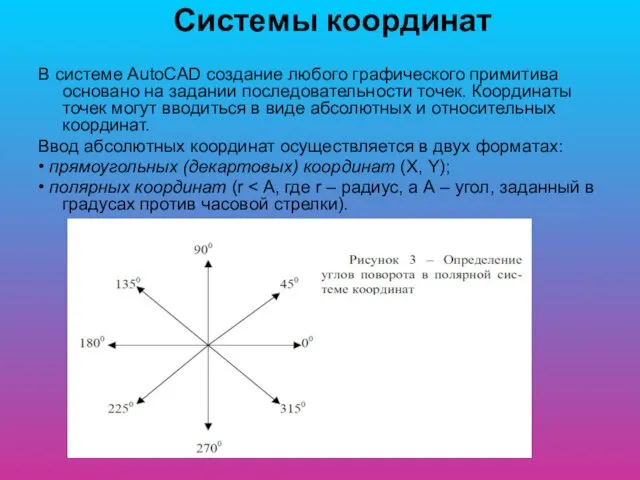 Системы координат В системе AutoCAD создание любого графического примитива основано