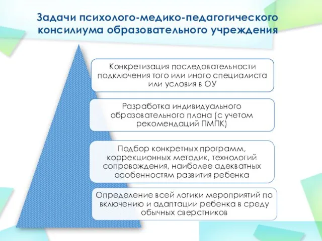 Задачи психолого-медико-педагогического консилиума образовательного учреждения