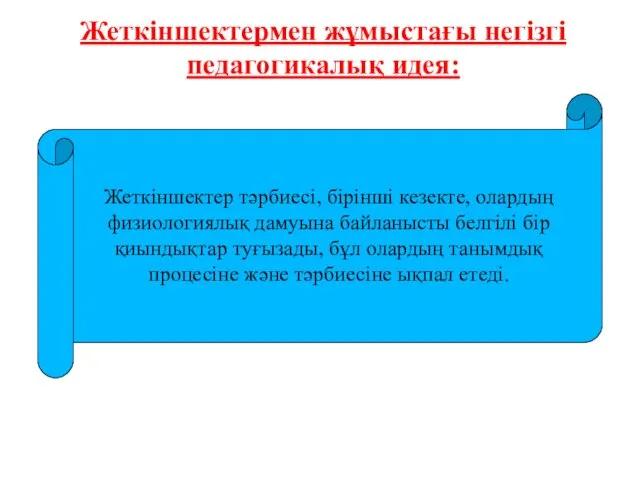 Жеткіншектермен жұмыстағы негізгі педагогикалық идея: Жеткіншектер тәрбиесі, бірінші кезекте, олардың