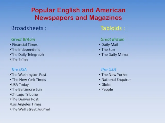 Popular English and American Newspapers and Magazines Broadsheets : Great