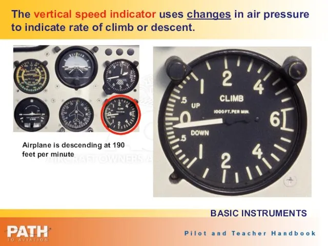 The vertical speed indicator uses changes in air pressure to indicate rate of