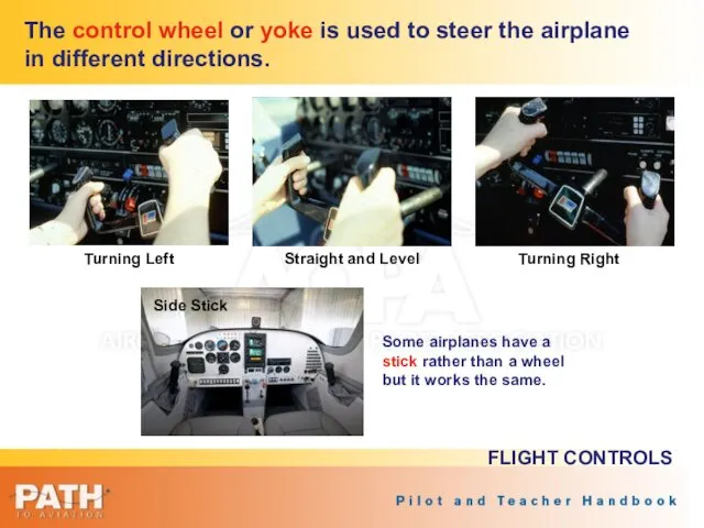 The control wheel or yoke is used to steer the