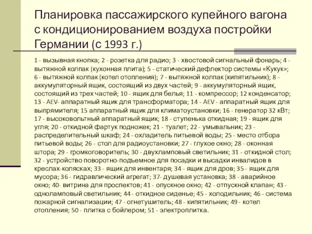 Планировка пассажирского купейного вагона с кондиционированием воздуха постройки Германии (с