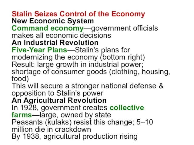 Stalin Seizes Control of the Economy New Economic System Command