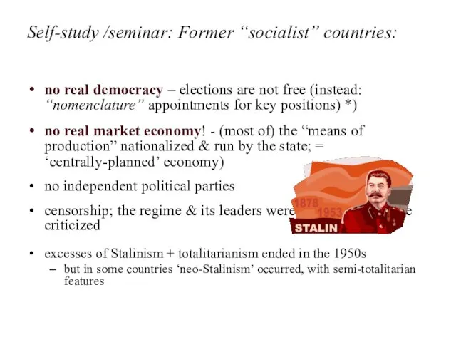 Self-study /seminar: Former “socialist” countries: no real democracy – elections