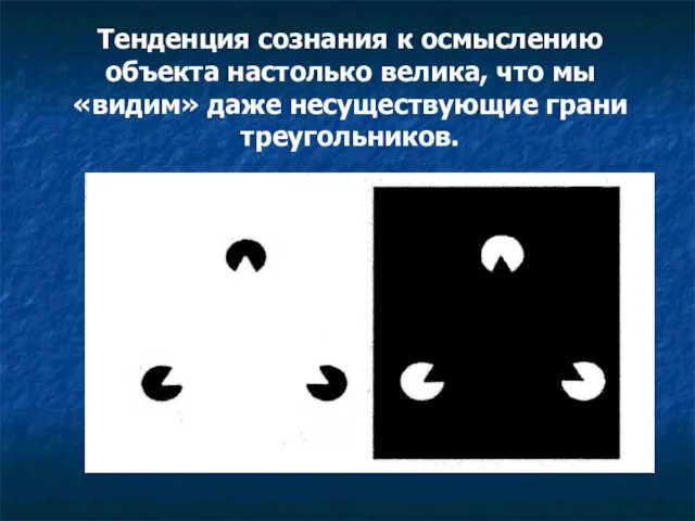 Тенденция сознания к осмыслению объекта настолько велика, что мы «видим» даже несуществующие грани треугольников.