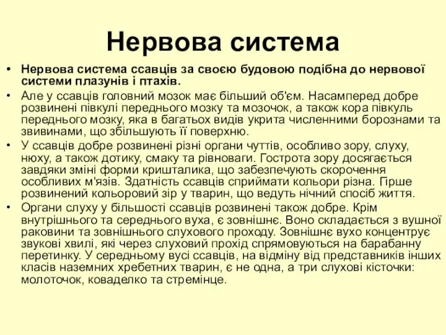 Нервова система Нервова система ссавців за своєю будовою подібна до