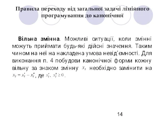 Правила переходу від загальної задачі лінійного програмування до канонічної