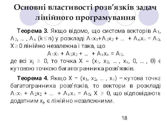 Основні властивості розв’язків задач лінійного програмування